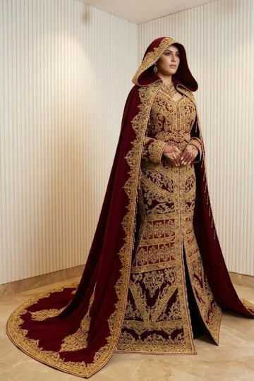 The Crimson Queen – Luxury Red Algerian Mermaid Gown with Royal Cape | Robedumarie