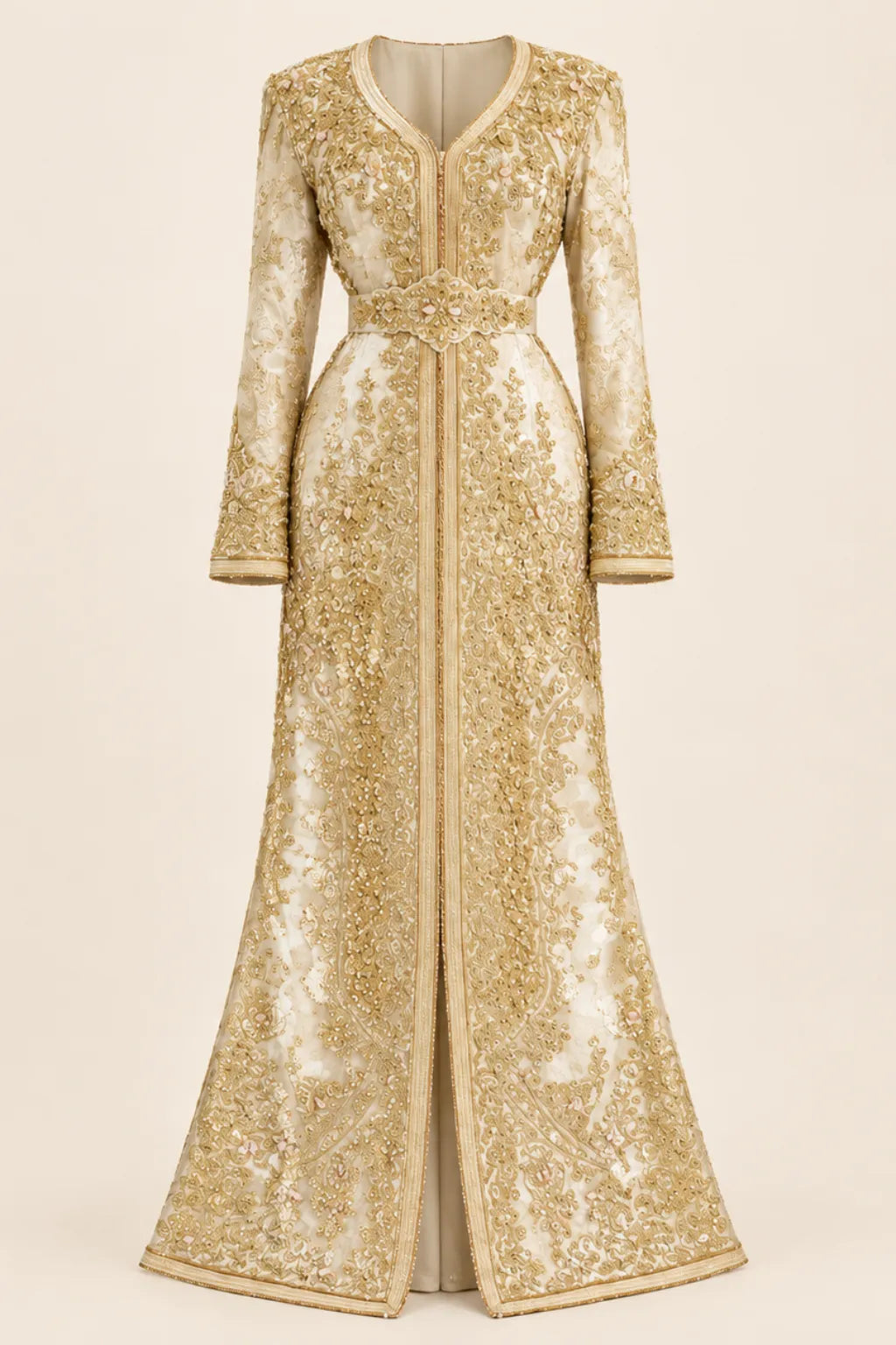 Taqlidi – Golden Embroidered Moroccan Traditional Caftan | Robedumarie