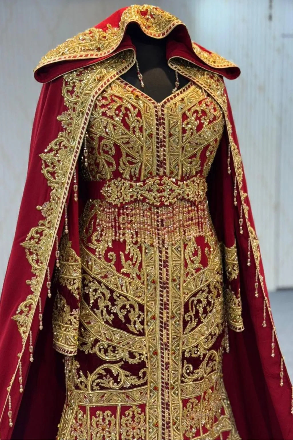 The Crimson Queen – Luxury Red Algerian Mermaid Gown with Royal Cape | Robedumarie