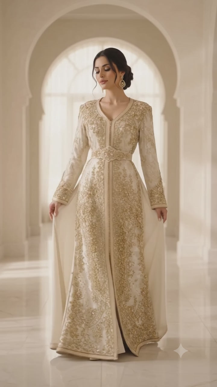 Taqlidi – Golden Embroidered Moroccan Traditional Caftan | Robedumarie